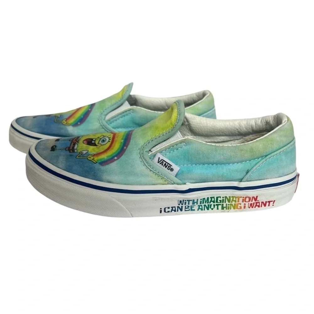 Vans Kids' Sponge Bob Square Pants    Slip-On Sneakers Size 3 Blue and Yellow - Picture 5 of 15
